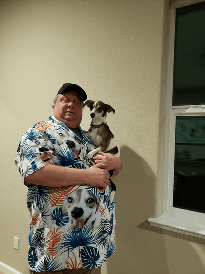 Custom Hawaiian Shirts With Dog Face - Leaves Pattern White Color Aloha Shirt, Pet Face Hawaiian Shirt- Personalized Hawaiian Shirt For Men & Women - Amzanimalsgift