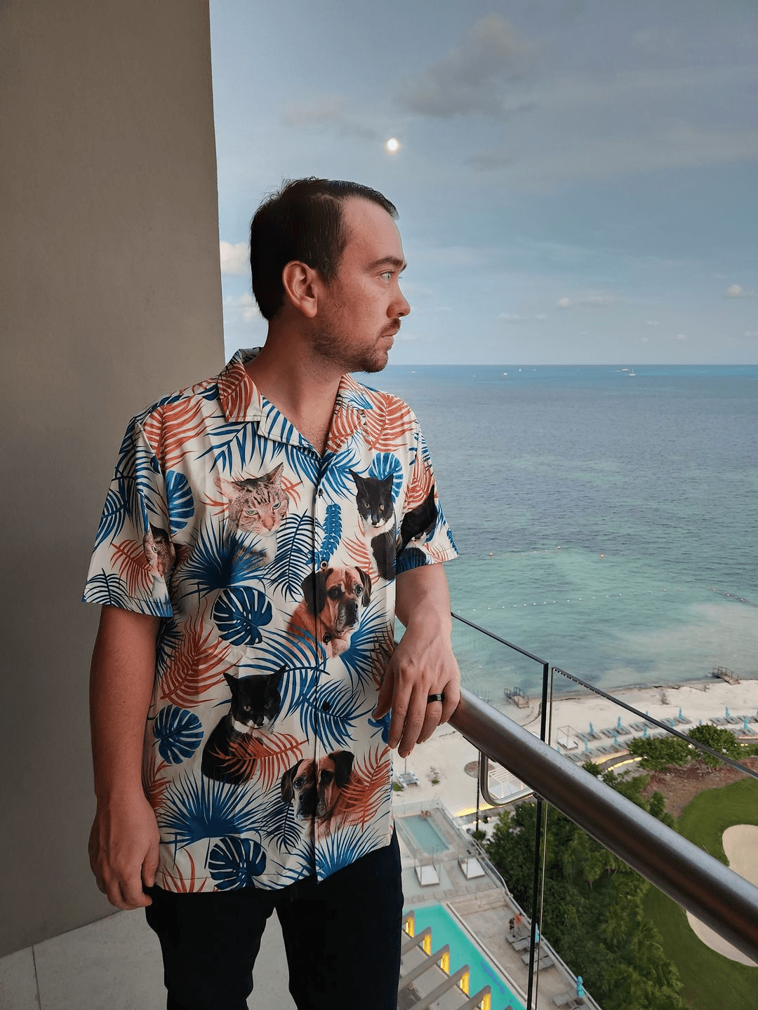 Custom Hawaiian Shirts With Dog Face - Leaves Pattern White Color Aloha Shirt, Pet Face Hawaiian Shirt- Personalized Hawaiian Shirt For Men & Women - Amzanimalsgift