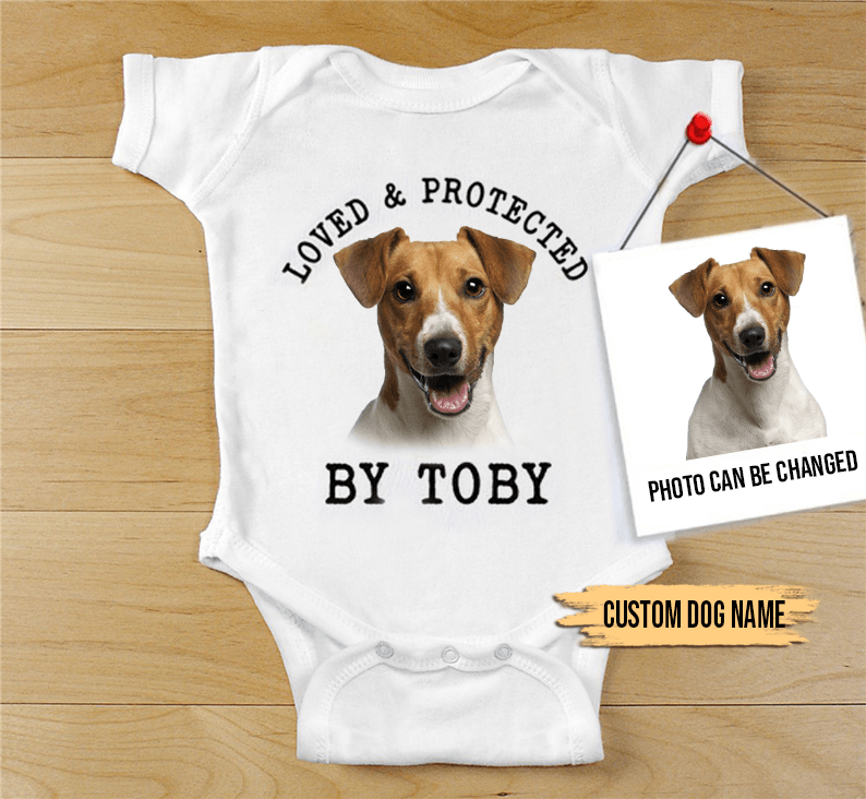 Custom Jack Russell Baby Onesies, Loved & Protected By Custom Dog Newborn Onesies, Personalized Onesies - Perfect Gift For Baby, Baby Gift Onesie - Amzanimalsgift