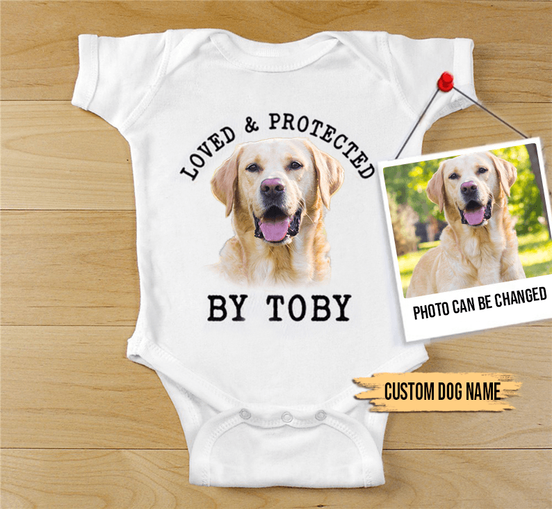Custom Labrador Retriever Baby Onesies, Loved & Protected By Custom Dog Newborn Onesies, Personalized Onesies - Perfect Gift For Baby, Baby Gift Onesie - Amzanimalsgift