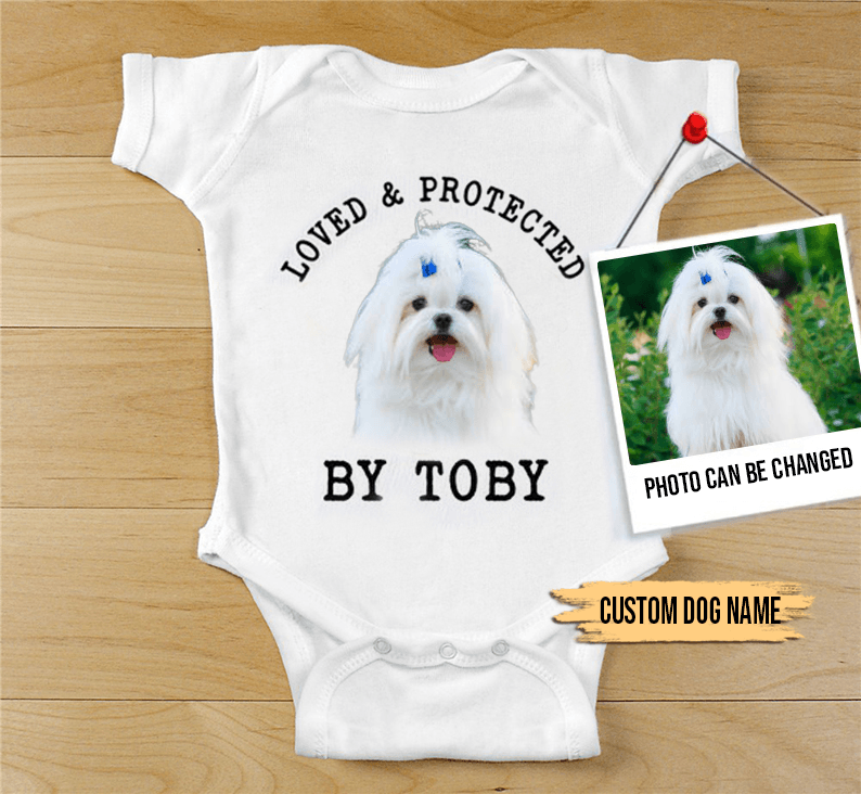 Custom Maltese Baby Onesies, Loved & Protected By Custom Dog Newborn Onesies, Personalized Onesies - Perfect Gift For Baby, Baby Gift Onesie - Amzanimalsgift