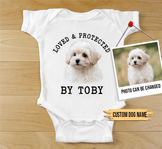 Custom Maltipoo Baby Onesies, Loved & Protected By Custom Dog Newborn Onesies, Personalized Onesies - Perfect Gift For Baby, Baby Gift Onesie - Amzanimalsgift