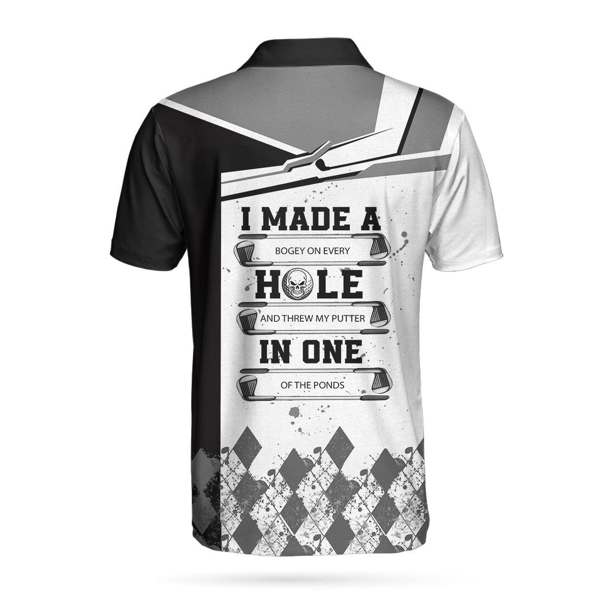 Custom Men Golf Polo Shirt - Personalized Golf Gift, I Made A Hole In One Golf Custom Polo Shirt, Black And White Argyle Pattern Polo Shirt For Men, Golfers - Amzanimalsgift