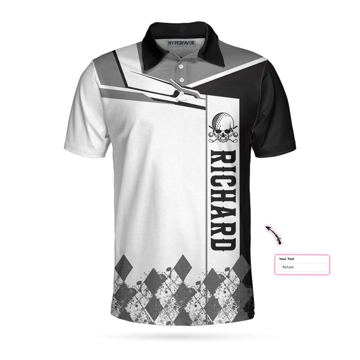 Custom Men Golf Polo Shirt - Personalized Golf Gift, I Made A Hole In One Golf Custom Polo Shirt, Black And White Argyle Pattern Polo Shirt For Men, Golfers - Amzanimalsgift