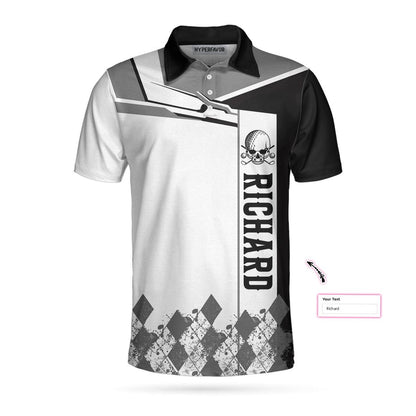 Custom Men Golf Polo Shirt - Personalized Golf Gift, I Made A Hole In One Golf Custom Polo Shirt, Black And White Argyle Pattern Polo Shirt For Men, Golfers - Amzanimalsgift