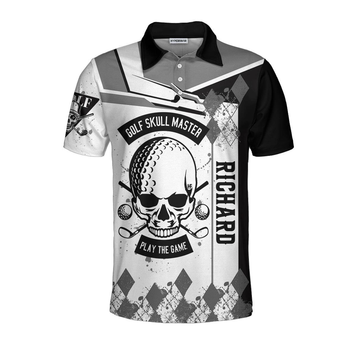 Custom Men Golf Polo Shirt - Personalized Golf Gift, I Made A Hole In One Golf Custom Polo Shirt, Black And White Skull Golf Shirt For Men, Golfers - Amzanimalsgift
