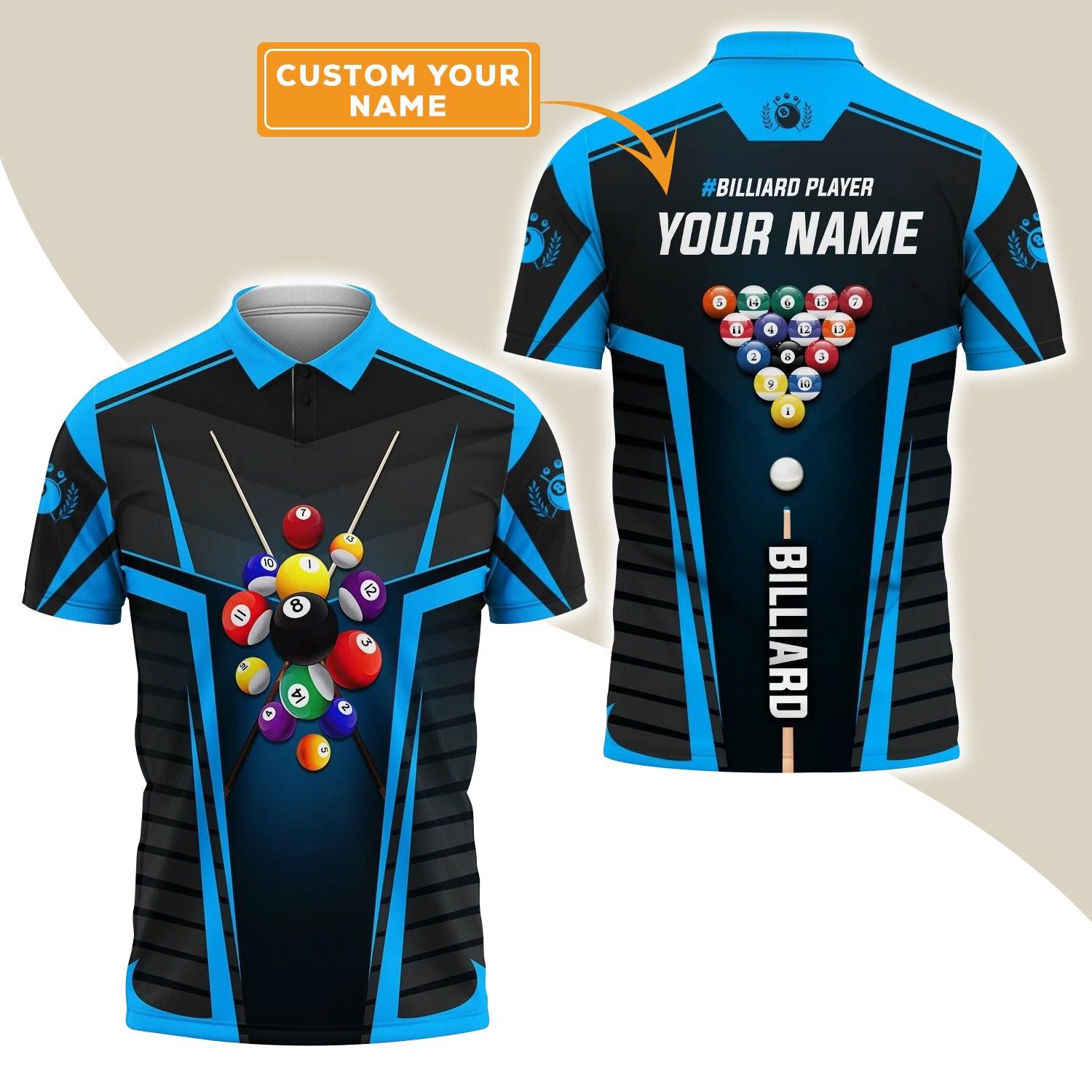 Custom Name Billiard Men Polo Shirt, Personalized Blue 8 Ball Pool Billiards Polo Shirts, Perfect Gift For Men, Billiards Lovers, Billiards Players - Amzanimalsgift