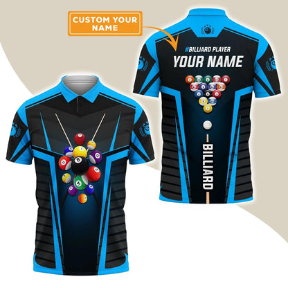 Custom Name Billiard Men Polo Shirt, Personalized Blue 8 Ball Pool Billiards Polo Shirts, Perfect Gift For Men, Billiards Lovers, Billiards Players - Amzanimalsgift