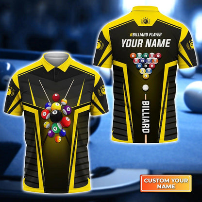 Custom Name Billiard Men Polo Shirt, Personalized Colorful 8 Ball Pool Billiards Polo Shirts, Perfect Gift For Men, Billiard Lovers, Billiard Players - Amzanimalsgift