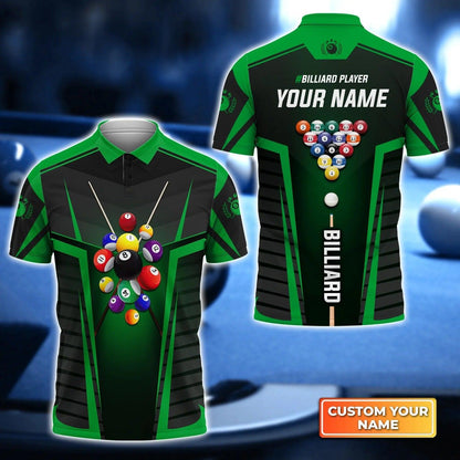Custom Name Billiard Men Polo Shirt, Personalized Colorful 8 Ball Pool Billiards Polo Shirts, Perfect Gift For Men, Billiard Lovers, Billiard Players - Amzanimalsgift