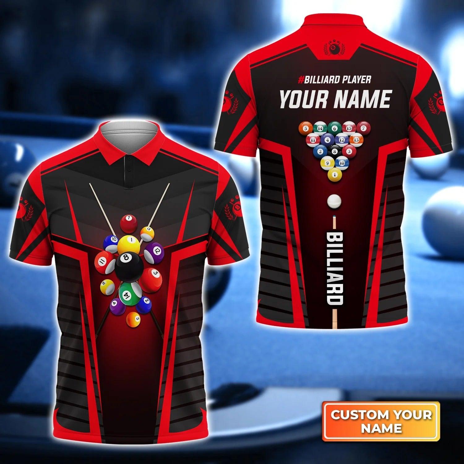 Custom Name Billiard Men Polo Shirt, Personalized Colorful 8 Ball Pool Billiards Polo Shirts, Perfect Gift For Men, Billiard Lovers, Billiard Players - Amzanimalsgift