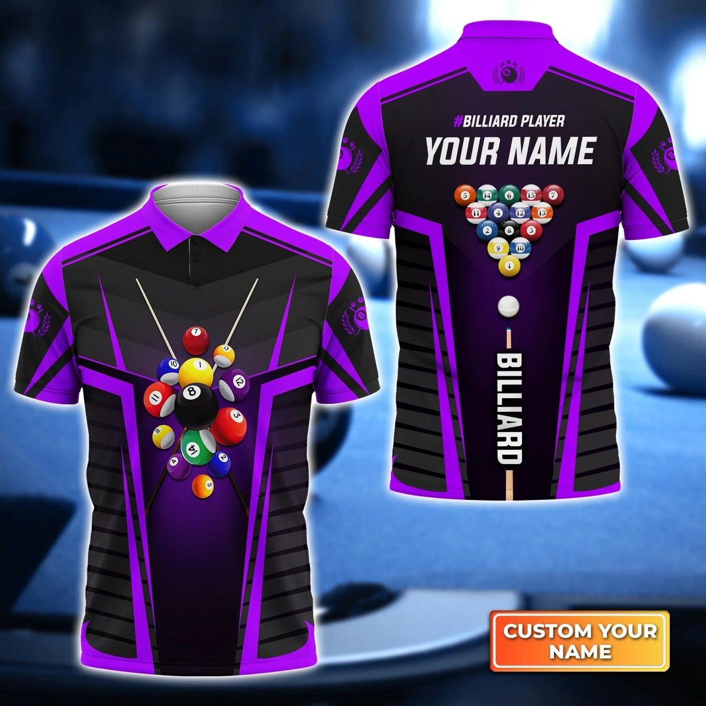 Custom Name Billiard Men Polo Shirt, Personalized Colorful 8 Ball Pool Billiards Polo Shirts, Perfect Gift For Men, Billiard Lovers, Billiard Players - Amzanimalsgift