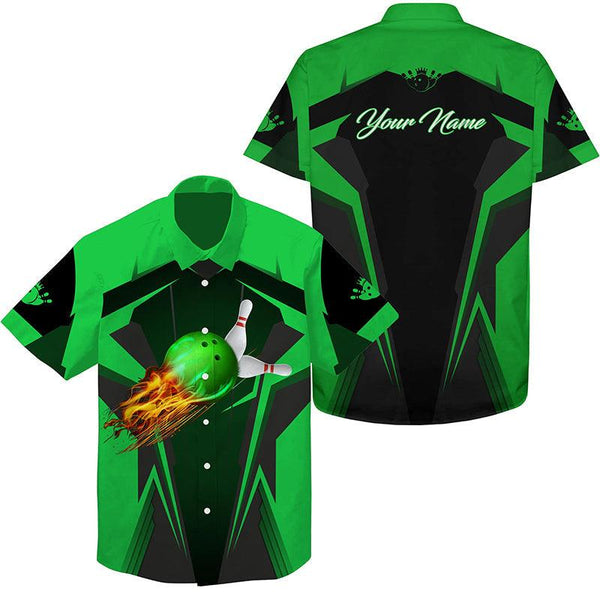 Bowling Quarter Zip Shirts For Men Custom Name Flame Bowling Ball And Pins Bowling Jerseys Blue SO0604