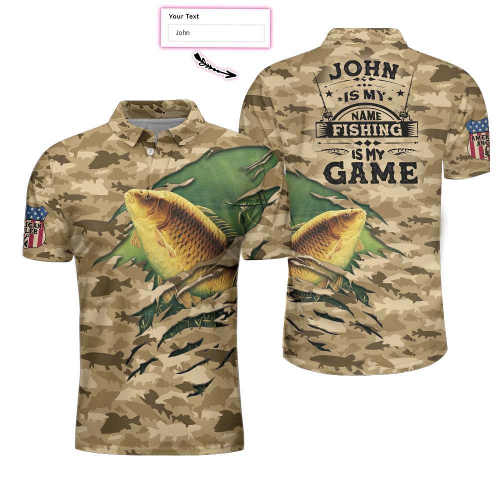 Custom Name Fishing Polo Shirts, Personalized Camouflage American Flag Men Polo Shirts, Camo Fishing Polo Shirt For Men - Amzanimalsgift