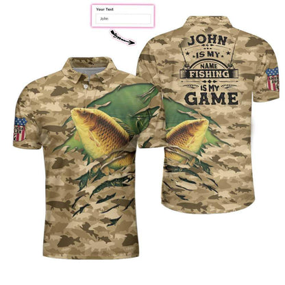 Custom Name Fishing Polo Shirts, Personalized Camouflage American Flag Men Polo Shirts, Camo Fishing Polo Shirt For Men - Amzanimalsgift
