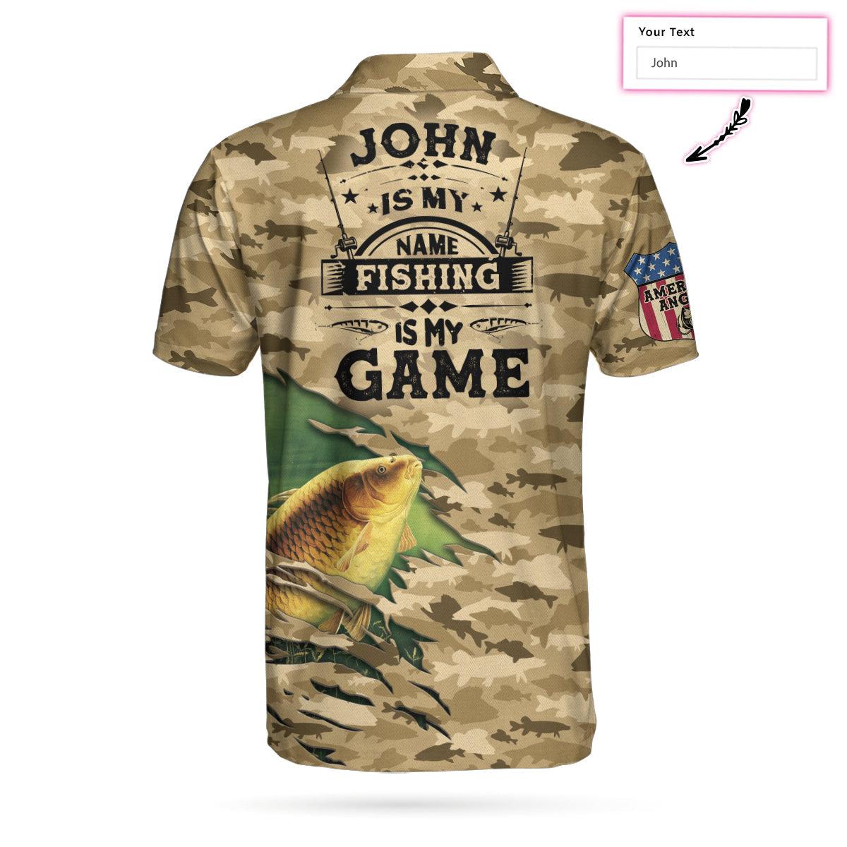 Custom Name Fishing Polo Shirts, Personalized Camouflage American Flag Men Polo Shirts, Camo Fishing Polo Shirt For Men - Amzanimalsgift
