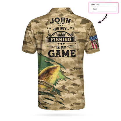 Custom Name Fishing Polo Shirts, Personalized Camouflage American Flag Men Polo Shirts, Camo Fishing Polo Shirt For Men - Amzanimalsgift