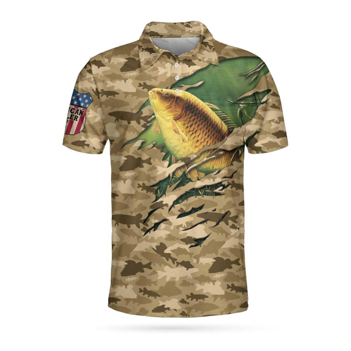 Custom Name Fishing Polo Shirts, Personalized Camouflage American Flag Men Polo Shirts, Camo Fishing Polo Shirt For Men - Amzanimalsgift