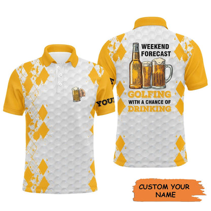 Custom Name Funny Beer Golf Men Polo Shirt - Personalized Gift For Golf Lover, Team, Golfer - Weekend Forecast Golfing With A Chance Of Drinking - Amzanimalsgift