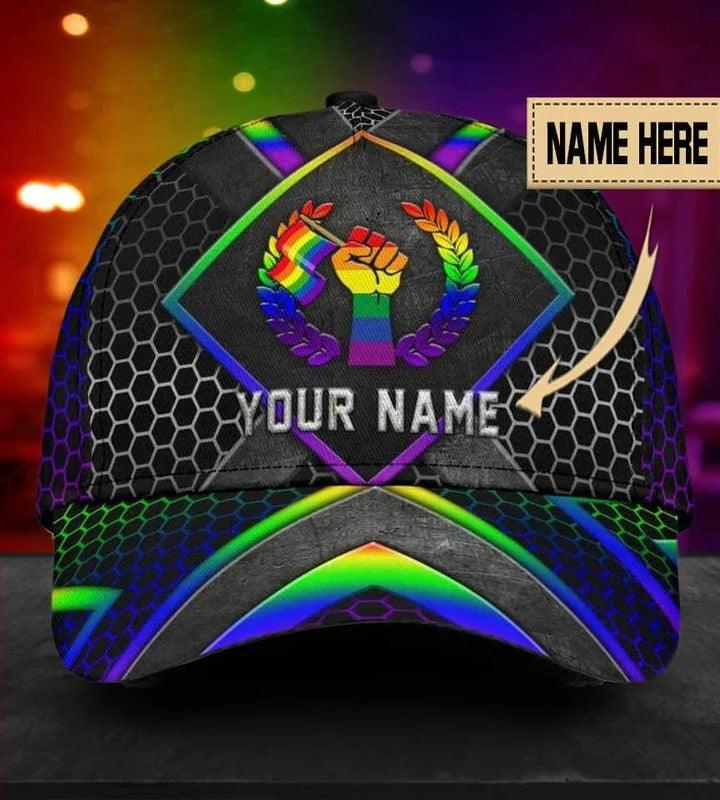 Custom Name LGBT Cap, Personalized Name Hand Holding Pride Flag LGBT Cap Hat For Men And Women - Perfect LGBT Gift For Friend, LGBT Pride Month - Amzanimalsgift