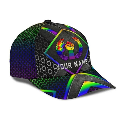 Custom Name LGBT Cap, Personalized Name Hand Holding Pride Flag LGBT Cap Hat For Men And Women - Perfect LGBT Gift For Friend, LGBT Pride Month - Amzanimalsgift