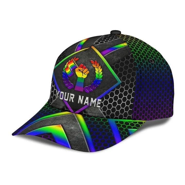 Custom Name LGBT Cap, Personalized Name Hand Holding Pride Flag LGBT Cap Hat For Men And Women - Perfect LGBT Gift For Friend, LGBT Pride Month - Amzanimalsgift