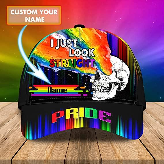 Custom Name LGBT Cap, Personalized Name I Just Look Straight Rainbow Classic Cap Hat For Men And Women, Perfect LGBT Gift For Friend, LGBT Pride Month - Amzanimalsgift
