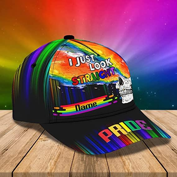 Custom Name LGBT Cap, Personalized Name I Just Look Straight Rainbow Classic Cap Hat For Men And Women, Perfect LGBT Gift For Friend, LGBT Pride Month - Amzanimalsgift