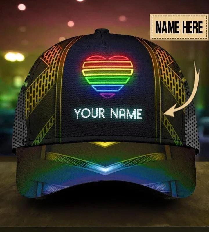 Custom Name LGBT Cap, Personalized Name Neon Heart Rainbow Galaxy Pride LGBT Cap Hat For Men And Women - Perfect LGBT Gift For Friend - Amzanimalsgift