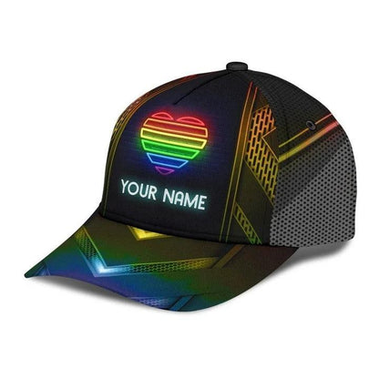 Custom Name LGBT Cap, Personalized Name Neon Heart Rainbow Galaxy Pride LGBT Cap Hat For Men And Women - Perfect LGBT Gift For Friend - Amzanimalsgift