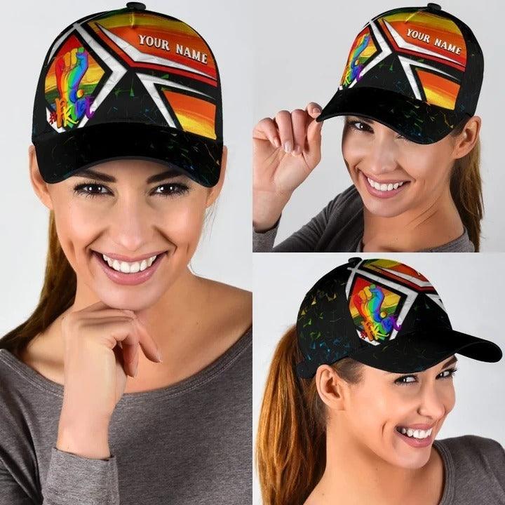 Custom Name LGBT Cap, Personalized Name Pride Hands Rainbow Classic Cap Hat For Men And Women, Perfect LGBT Gift For Friend, LGBT Pride Month - Amzanimalsgift