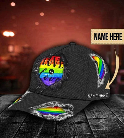 Custom Name LGBT Cap, Personalized Name Pride Rainbow Love Is Love LGBT Cap Hat For Men And Women - Perfect LGBT Gift For Friend, LGBT Month - Amzanimalsgift