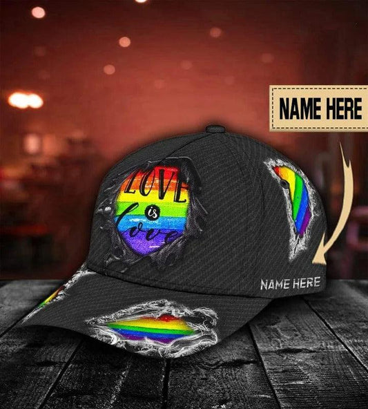 Custom Name LGBT Cap, Personalized Name Pride Rainbow Love Is Love LGBT Cap Hat For Men And Women - Perfect LGBT Gift For Friend, LGBT Month - Amzanimalsgift