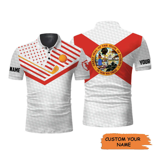 Custom Name Men Golf Polo Shirt - Florida Flag American Flag Apparel - Personalized Best Gift For Golfer, Team, Golfer, Best Golf Polo Shirt For Men - Amzanimalsgift