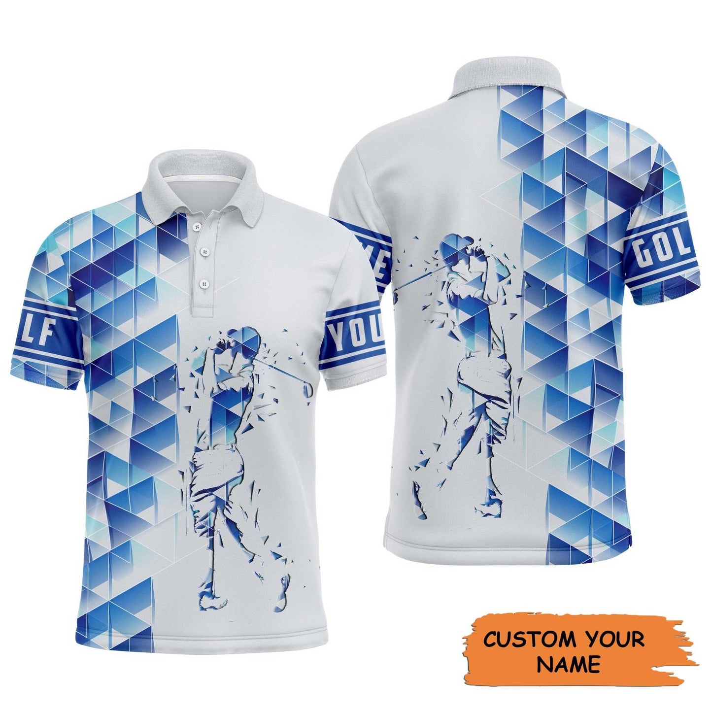 Custom Name Mens Golf Polo Shirt - Blue Diamond Pattern Men Golfing Apparel - Personalized Best Gift For Golf Lover, Golfer, Team Mens Golf Polo Shirt - Amzanimalsgift