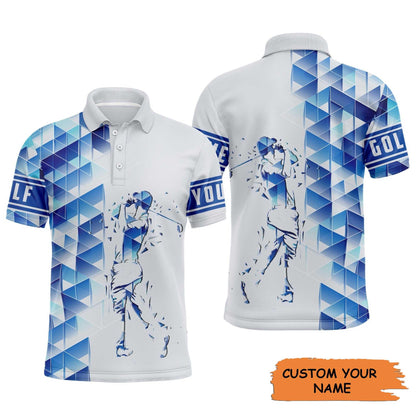 Custom Name Mens Golf Polo Shirt - Blue Diamond Pattern Men Golfing Apparel - Personalized Best Gift For Golf Lover, Golfer, Team Mens Golf Polo Shirt - Amzanimalsgift