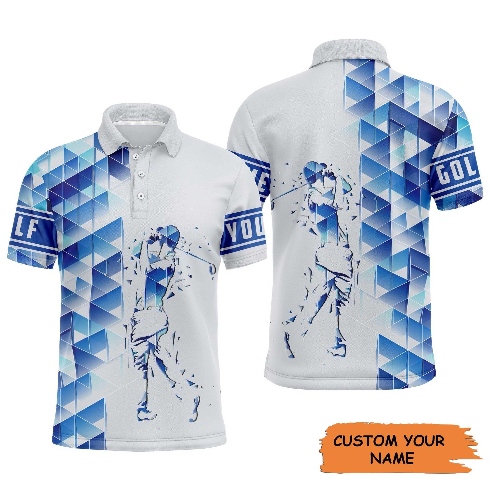 Custom Name Mens Golf Polo Shirt - Blue Diamond Pattern Men Golfing Apparel - Personalized Best Gift For Golf Lover, Golfer, Team Mens Golf Polo Shirt - Amzanimalsgift