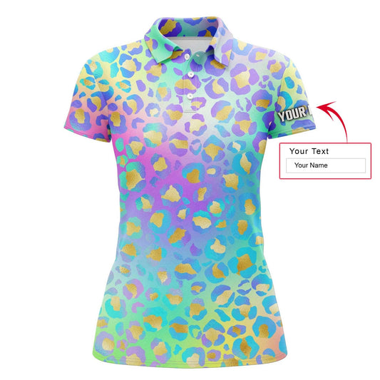 Custom Name Women Polo Shirt, Neon Leopard Animal Print Personalized Outfits Women Polo Shirts, Golf Tops, Gift For Ladies, Golf Lovers, Golfers - Amzanimalsgift