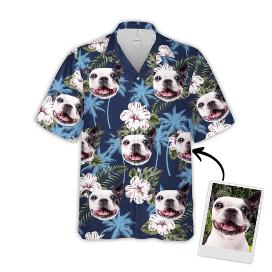 Custom Pet Dog Hawaiian shirt - Custom Photo Blue Palm Tree Pattern Personalized Hawaiian Shirt - Perfect Gift For Animal Lovers, Friend, Family - Amzanimalsgift