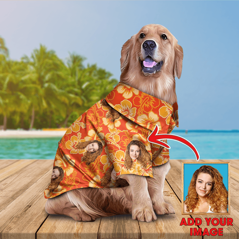 Custom Pet Dog Hawaiian shirt - Custom Photo Flowers Orange Pattern Personalized Hawaiian Shirt For Pet - Perfect Gift For Pet, Dog lovers, Cat Lovers - Amzanimalsgift
