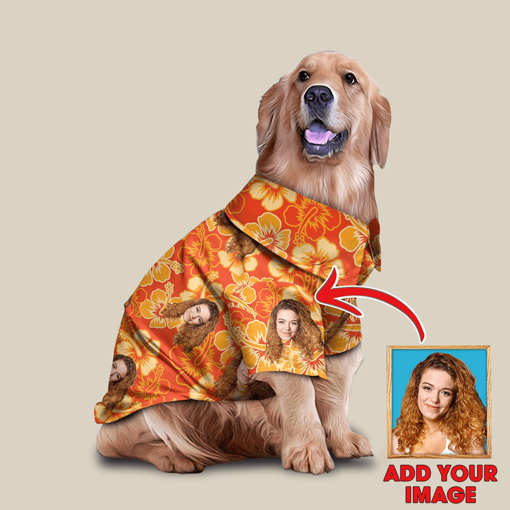 Custom Pet Dog Hawaiian shirt - Custom Photo Flowers Orange Pattern Personalized Hawaiian Shirt For Pet - Perfect Gift For Pet, Dog lovers, Cat Lovers - Amzanimalsgift