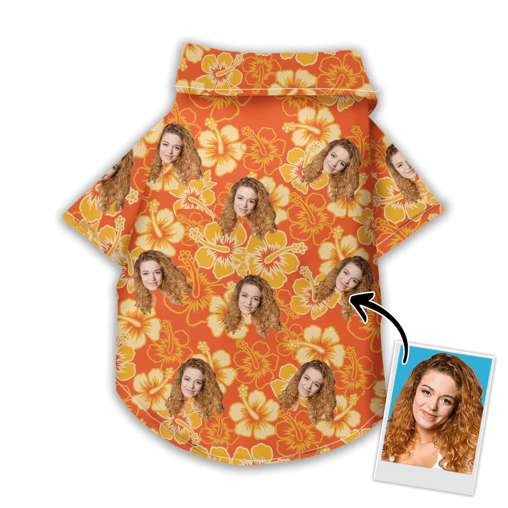 Custom Pet Dog Hawaiian shirt - Custom Photo Flowers Orange Pattern Personalized Hawaiian Shirt For Pet - Perfect Gift For Pet, Dog lovers, Cat Lovers - Amzanimalsgift
