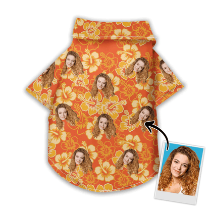 Custom Pet Dog Hawaiian shirt - Custom Photo Flowers Orange Pattern Personalized Hawaiian Shirt For Pet - Perfect Gift For Pet, Dog lovers, Cat Lovers - Amzanimalsgift