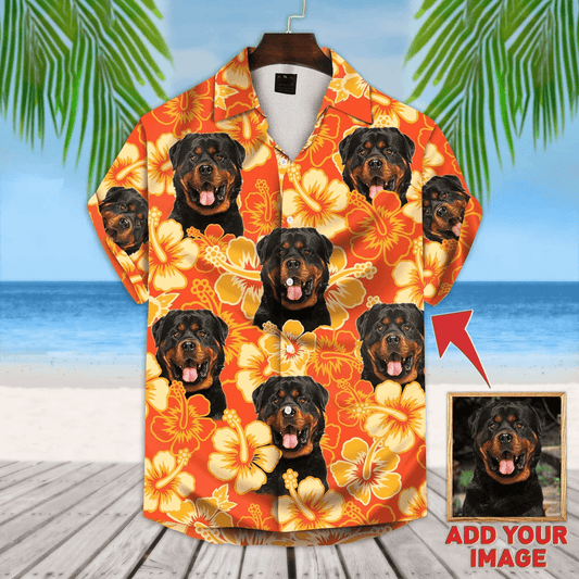 Custom Pet Dog Hawaiian shirt - Custom Photo Flowers Pattern Neon Orange Personalized Hawaiian Shirt - Perfect Gift For Animal Lovers, Friend, Family - Amzanimalsgift
