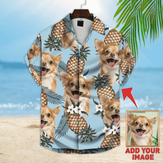Custom Pet Dog Hawaiian Shirt - Custom Photo Pet Pineapple Pattern Light Blue Personalized Hawaiian Shirt - Perfect Gift For Animal Lovers, Friend, Family - Amzanimalsgift