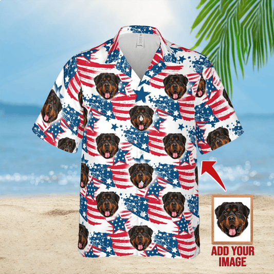 Custom Pet Dog Hawaiian Shirt - Custom Photo Pet Red & Blue Pattern Personalized Hawaiian Shirt - Perfect Gift For Animal Lovers, Friend, Family - Amzanimalsgift