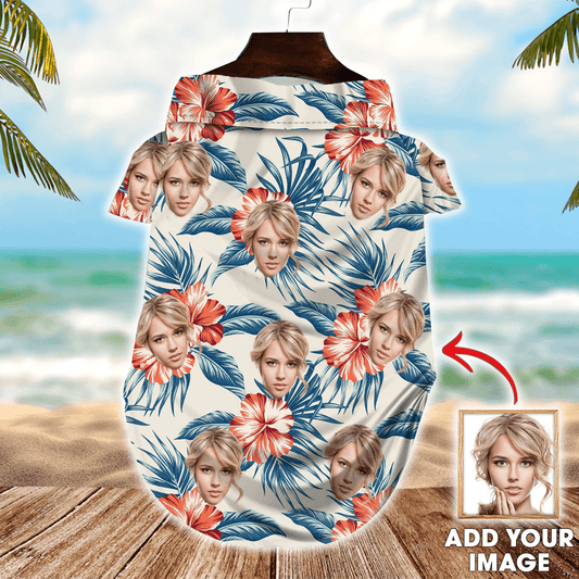 Custom Pet Dog Hawaiian shirt - Custom Photo Pet Red Flowers And Blue Pattern Personalized Hawaiian Shirt For Pet - Perfect Gift For Pet Lovers - Amzanimalsgift