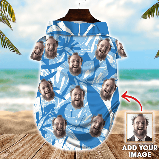 Custom Pet Dog Hawaiian shirt - Custom Photo Pet Tropical Leaves Blue Pattern Personalized Hawaiian Shirt For Pet - Perfect Gift For Pet Lovers - Amzanimalsgift