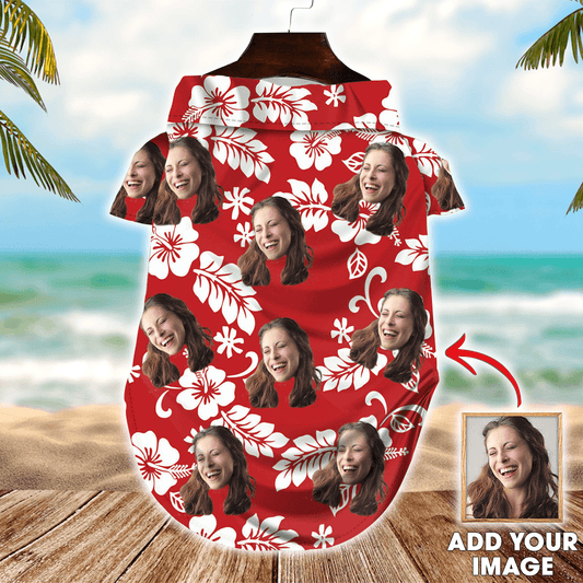 Custom Pet Dog Hawaiian shirt - Custom Photo Pet Tropical Leaves Red Pattern Personalized Hawaiian Shirt For Pet - Perfect Gift For Pet Lovers - Amzanimalsgift