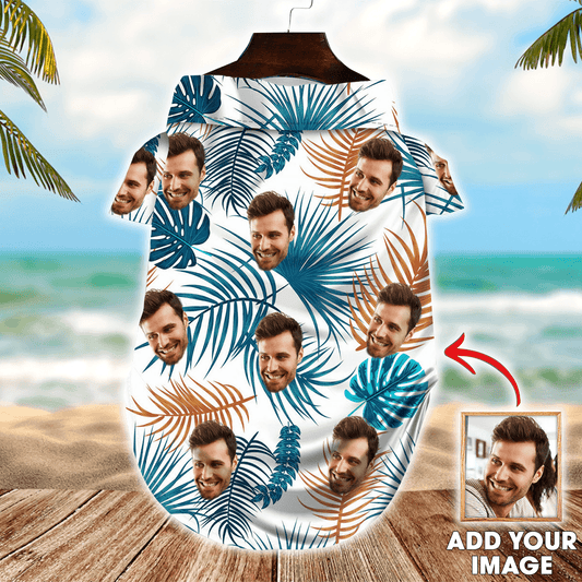 Custom Pet Dog Hawaiian shirt - Custom Photo Pet Tropical Leaves White Pattern Personalized Hawaiian Shirt For Pet - Perfect Gift For Pet Lovers - Amzanimalsgift